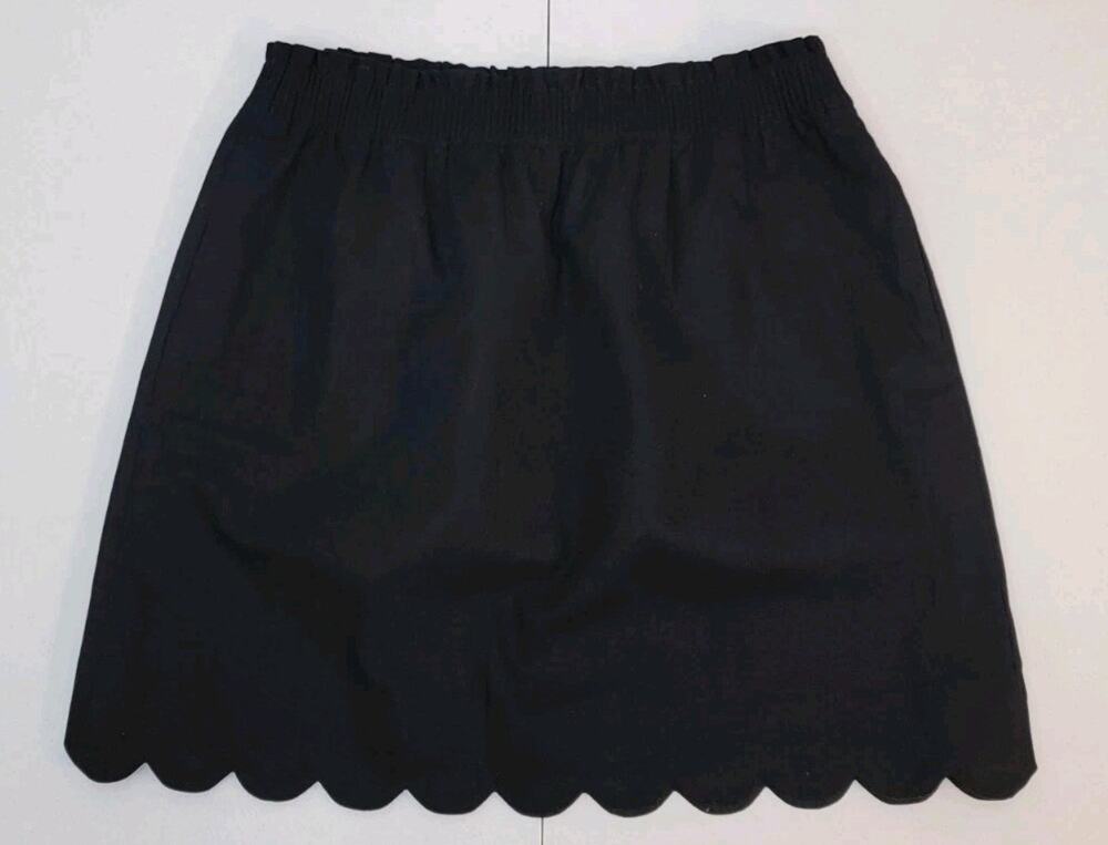 J Crew Factory Womens Skirt Sz 12 Black Scallop Hem Linen Cotton Minimal Preppy